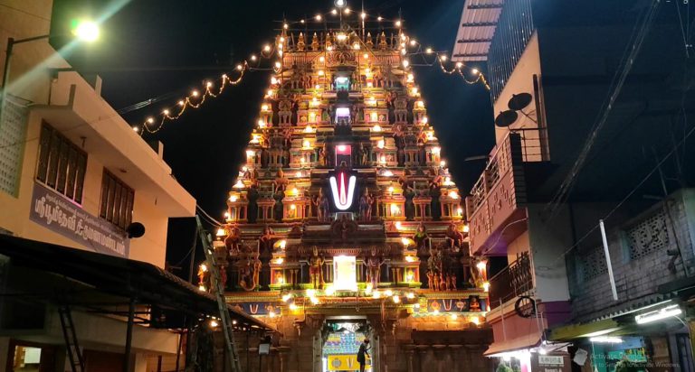 மின்னொளியில் காட்சி தரும்  ராஜகோபுரம்